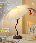 Harp Folding Lamp Set Two Pieces, Modern Umbrella Pleated Desk Lamp With White Shade, Beige PVC, Iron Base, adjustable 180-degree angle