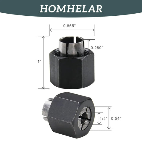One Quarter Inch Router Collet With Self Releasing Design Replaces 326286-04, 2610906283, 323-293, strong steel material, dimensions shown
