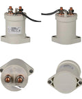 Pro Grade DC Contactor Relay Switch Built For Tough EV Chargers Featuring One NC 110V Coil Plus Multi Voltage Flex Up To 72V, shown in four angles.