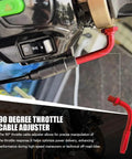 Rock Solid 90 Degree Throttle Cable Adjuster For Dirt Bikes And Street Motorcycles Slick Aluminum Alloy twist grip regulator shown in red.