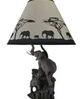 Epic Elephants Expedition Sculptural Table Lamp With Decorative Shade Hand Painted Resin Showpiece Lighting 18.5 Inch