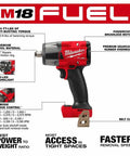 M18 Fuel Mid Torque Impact Wrench showing 1/2 inch size, featuring brushless motor and ergonomic design, ideal for tight spaces.