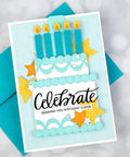 Birthday card with cake and candles design made using Happy Birthday Balloons Metal Die-Cuts For Scrapbookers And Card Makers, DIYers.