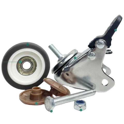 Smooth Rollin 1 Inch Stem Casters Set Of 4 Premium Mini Universal Wheels With M6x15mm Thread components including steel wheel and bolts.
