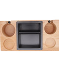Premium Wood Espresso Tamper Holder Stand With Knock Box Built Damn Tough For Smoother Tamping Straight Fire, top view.