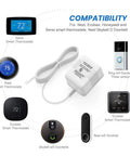 UL Certified 24V Thermostat C Wire Transformer with 26FT Power Cable, white adapter shown with compatible smart devices