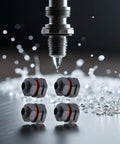 Rock Solid IP68 Waterproof Breather Screw M12x1.5 Air Vent Pressure Reducing Valve Dual Port Moisture Control For Electrical Cabinet Enclosures Keeps Things Snug And Dry Pack Of 4 Black with water droplets and a metal nozzle.