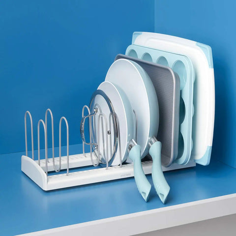 Adjustable Extra Wire Pan And Lid Rack Dividers Total Kitchen Game Changer Vertical Storage Set Of Four That Holds Pots Pans Cutting Boards And Cookie Sheets Securely In Any Modern Home Setup Today