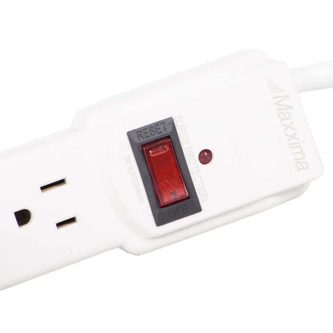 Six Outlet Power Strip Surge Protector With 300 Joules Red On Off Switch Four Pack Heavy Duty 24 Inch Cord close-up view of switch