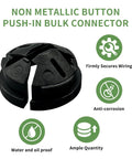 Kickass 3/8 Inch Electrical Box Knockout Plugs With Snap Bushing For Wire Protection Non Metallic Push In Cable Connectors, black bulk connector