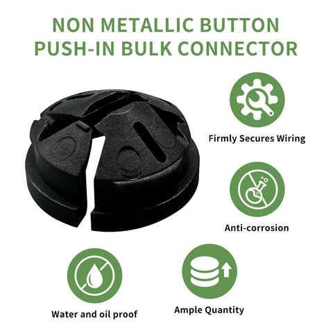 Kickass 3/8 Inch Electrical Box Knockout Plugs With Snap Bushing For Wire Protection Non Metallic Push In Cable Connectors, black bulk connector