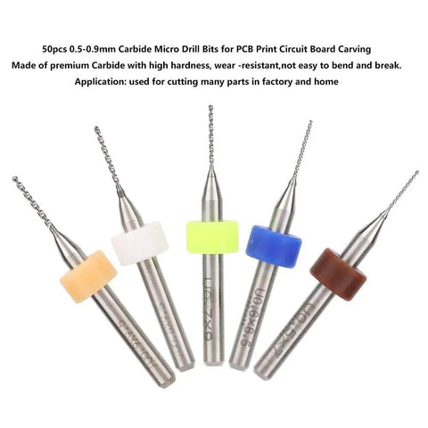 Pro Grade PCB Drill Bits Kit 50 Pcs Carbide Micro Bits For PCB Printing Circuit Boards Carving On CNC Machines