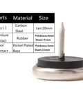 Close-up of Nail On Furniture Glides For Chairs And Tables, Cushioned Nickel Base, 1 Inch, Grey, with carbon steel nail and specifications chart.