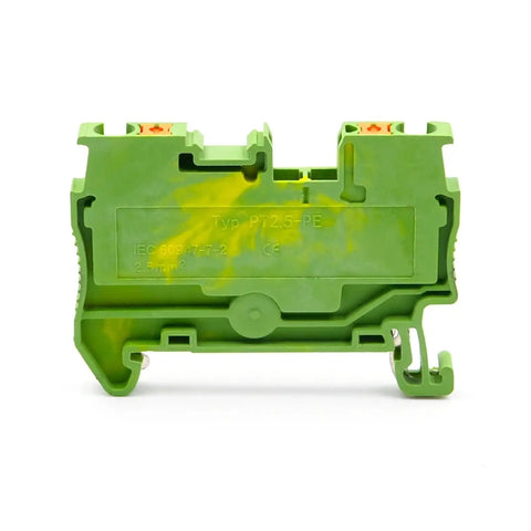 10 Pack Grounding Terminal Block 2.5mm2 DIN Rail With Compact Spring Clamp For Easy Install Rock Solid Wiring And Safe Grounding Across Projects For Control Panels And Industrial Setups, front view