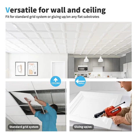 12 Pack Square Drop Ceiling Tiles 2 Ft By 2 Ft White PVC Ceiling Panels For Fifteen Sixteenth Inch Grid System installation