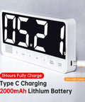 7.1 Inch Digital Kitchen Timer With Extra Large LED Display, Magnetic Back, USB-C charging cable connected, black
