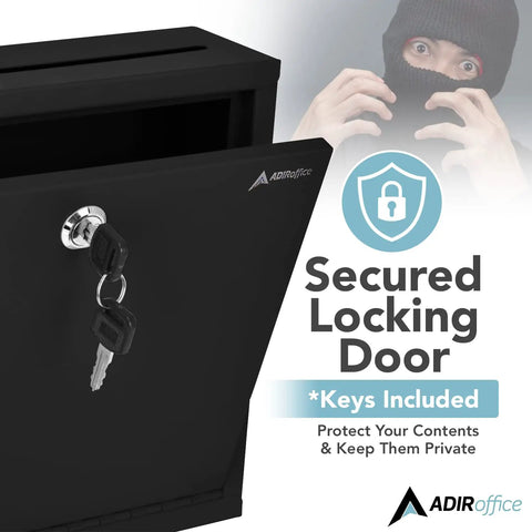 Heavy Duty Wall Mount Deposit Box With Lock And Slot For Payments And Checks, featuring secured locking door, key included