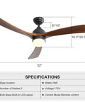52 Inch Wood Ceiling Fan With Lights And Remote Control Indoor Outdoor Ceiling Fan For Patio Living Room Bedroom Or Office 3 Blades In Walnut Finish Quiet Motor Remote Switch Easy Install