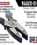 Tough As Nails High Leverage Nine Inch Lineman Pliers For Cutting ACSR Screws Nails And Wire Made In USA precision shearing