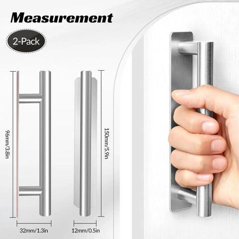 6 Inch Brushed Stainless Cabinet Pulls Self Adhesive No Drill Drawer Handles For Kitchen Cabinets And Bathroom Vanities Modern Silver Finish DIY Friendly Install Easy Tool Free 2 Pack, showing dimensions and hand grip