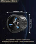 WiFi Eyepiece Camera For Telescopes And Microscopes, compact size, fits 25mm to 50mm eyepieces, dimensions shown