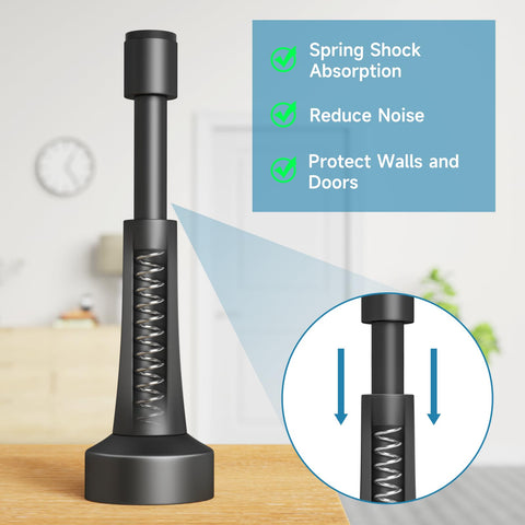 Heavy Duty Black Door Stoppers Sitting Firm On Floor With Thick Silicone Tip Rock Solid Aluminum Build Nonmarking Grip