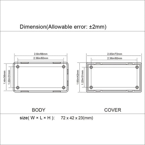 Hella Durable Abs Project Box 5 Pack Small Electrical Junction Enclosure For Pcb Projects And Hobby Builds No Hassle Snap Lid Dustproof Housing Quick Assembly 2 8 X 1 7 X 0 9 Inch Black dimensions diagram with size specifications.
