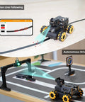 2DOF HD Camera AI Vision Robot Car With Mecanum Wheels demonstrating line following and autonomous driving on a track.
