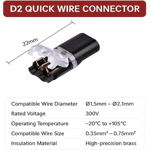 Easy Snap Double Wire Plug In Connectors With Locking Buckle For Strip Lights And DIY Projects shown with dimensions