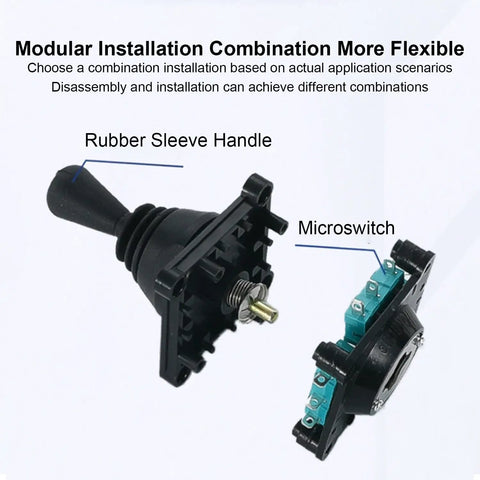 Exploded view of 4 Position Joystick Switch Controller With 4NO Momentary Contacts, 600V Panel Mount CV4-YQ-04R2G showing handle and microswitch.