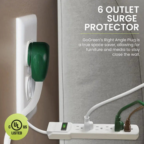 Heavy Duty 6 Outlet Surge Protector With Mountable Design, 6 Ft Cord, 15 Amp Circuit Breaker shown plugged into wall socket