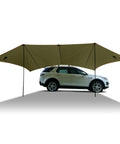 Oversize Car Side Camping Awning 11 By 19 Feet for SUV with waterproof tarp and adjustable legs in outdoor setting