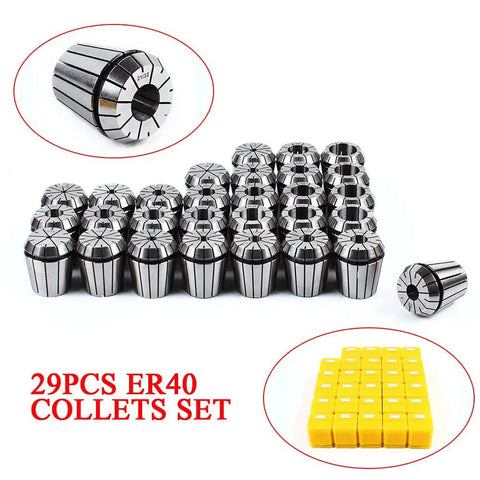 Super Duper 29Pcs ER40 Industrial Precision Spring Collet Set For CNC Milling Lathe Tool in storage boxes.