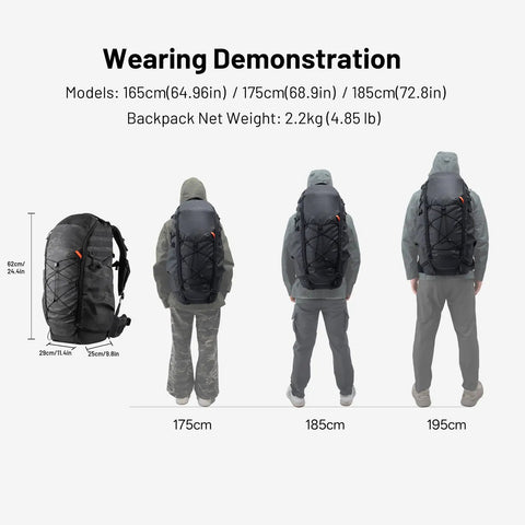 Pro Telephoto Lens Backpack For DSLR And Mirrorless Gear With 600 To 1200mm Support size demonstration with models