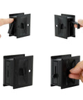 Privacy Sliding Door Lock With Pull For Pocket Doors In Matte Black No Nonsense Solid Brass Construction, Reversible For Right Or Left Handed Doors, Easy Grip Pocket Door Privacy Lock, 1 Pack