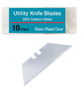 Ten Pack Utility Knife Blades Refills For Box Cutters, Heavy Duty SK5 High Carbon Steel Razor Blades, storage box shown