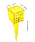 Four Pack Outdoor Rain Gauge With Wide Mouth 1.5 Inch Markings Ground Stake Yard Garden Sprinkler Irrigation Tool Easy Rainfall Readout For Lawn Care Pros High Visibility Yellow Weather Instrument, yellow plastic stake