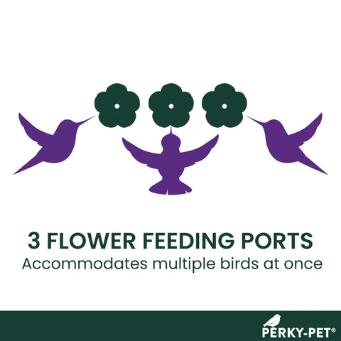 Three flower feeding ports suitable for multiple birds on the Window Mount Hummingbird Feeder With Perches, 8 Oz Nectar Capacity.