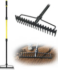 Heavy Duty Bow Rake With Long Handle For Gravel Rocks Leaves And Soil Leveling 59 Inch Reach 18 Steel Tines Tough As Nails Rust Resistant