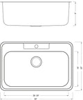 Technical drawing of a 33 By 22 By 9 Inch Top Mount Or Drop In Stainless Steel Single Bowl Kitchen Sink With Strainer And Dish Rack 18 Gauge T304 Dent Resistant Rust Proof Pro Grade Build For Busy Home Chefs