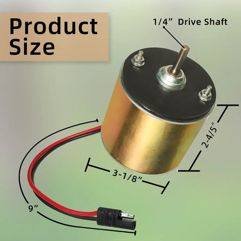 Heavy Duty Deer Feeder Motor 6 To 12 Volt With One Quarter Inch Drive Shaft For Game Feeders, Durable, Efficient, Versatile, S Plug Connector, Easy Install, Works With Most Power Control Units. 1/4 inch shaft, 9 inch lead
