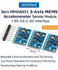 3 Pack MMA8451 3 Axis MEMS Accelerometer Sensor Module With I2C Interface 1.95 To 3.6V Range High Resolution Tilt And Orientation Sensing For Embedded Projects And Hobbyist Robotics, 14mm boards with pins