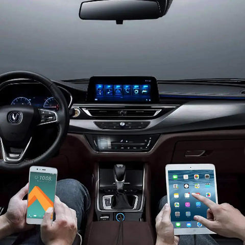 Hella Fast USB C Car Charger For Samsung Galaxy S Series Models And Newer A Lineup Devices Features Dead Serious Charging Speeds For Zero Sweat Commutes in a car with phones charging.