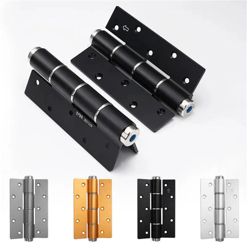 Heavy Duty Six Inch Hydraulic Buffer Hinge With Sleek Aluminum Frame And Hidden Mount For Frictionless Automatic Door Closing Premium Multipurpose Closer Kit In Classic Silver Finish Pair Of Two with black and silver variants.