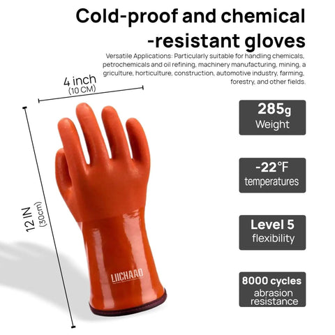 Insulated Waterproof Work Gloves With PVC Coating And Cashmere Liner, Cold-Resistant To -30F, Chemical And Oil Resistant, Non Slip Grip, Ultra Flexible, Freezer Safe, Grippy, Built For Heavy Duty Tasks (1 Pair)