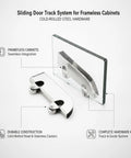 Heavy Duty Sliding Door Track System For Frameless Cabinets Built With Cold Rolled Steel Rails And Premium Stainless Steel Casters