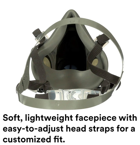 Workhorse Half Facepiece Reusable Respirator With Four Point Harness NIOSH Approved For Painting Sanding And Cleaning Compatible With Supplied Air Dual Airline Bayonet Connections Comfortable Fit Medium Size