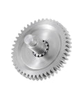 Close-up of stainless steel gear from the Stainless Steel Transmission Gear Set 40.3 To 1 Low Range For TRX4M 1 By 18 RC Crawler Upgrade.