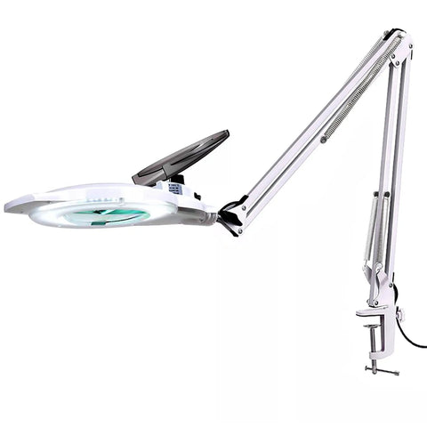 Bright LED Magnifying Lamp With Clamp And Stand 10X Magnifier 2200 Lumens Daylight Glow Dimmable Light Adjustable Swivel Arm White Finish Hands Free For Reading Crafts And Repair Work Close Up Vision