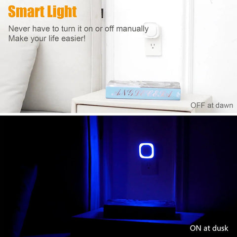 Two Pack Plug In Dimmable Night Light With Auto Dusk To Dawn Sensor Blue LED Night Light With Soft Diffused Glow 3 Level Brightness Perfect For Bathroom Hallway Stairs Kitchen And Bedroom